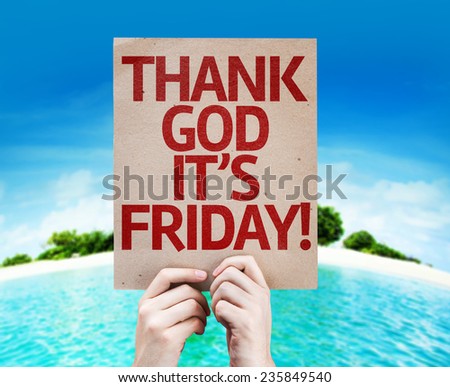 Thank God It\'s Friday card with a beach on background
