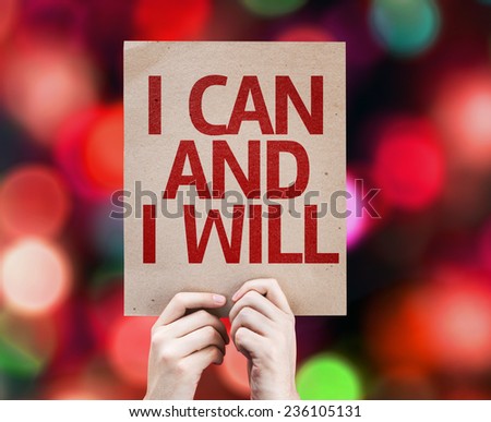 I Can and I Will card with colorful background with defocused lights