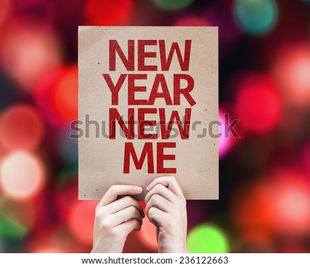 New Year New Me card with colorful background with defocused lights