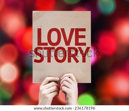 Love Story card with colorful background with defocused lights