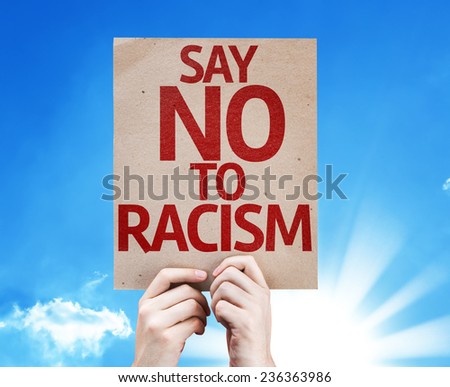 Say No To Racism card with sky background