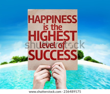 Happiness is the Highest Level Of Success card with a beach on background