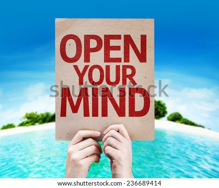 Open Your Mind card with a beach on background
