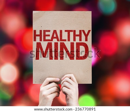 Healthy Mind card with colorful background with defocused lights