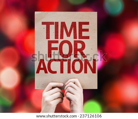 Time For Action card with colorful background with defocused lights