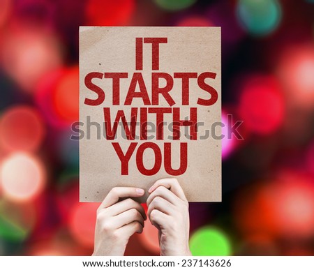It Starts With You card with colorful background with defocused lights
