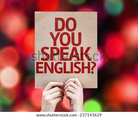 Do You Speak English? card with colorful background with defocused lights