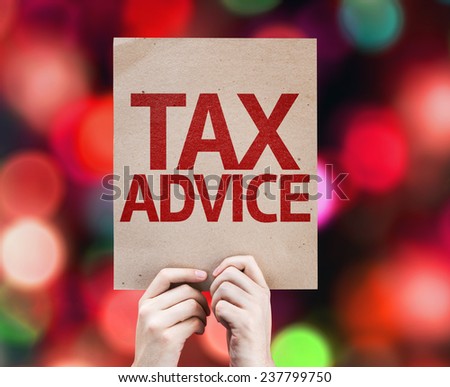 Tax Advice card with colorful background with defocused lights