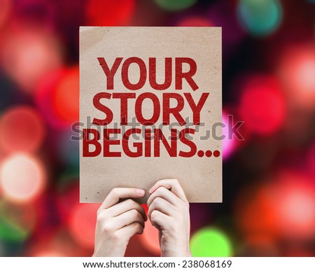 Your Story Begins... card with colorful background with defocused lights