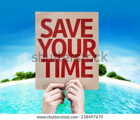 Save Your Time card with a beach background