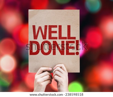 Well Done! card with colorful background with defocused lights