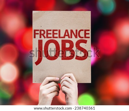 Freelance Jobs card with colorful background with defocused lights