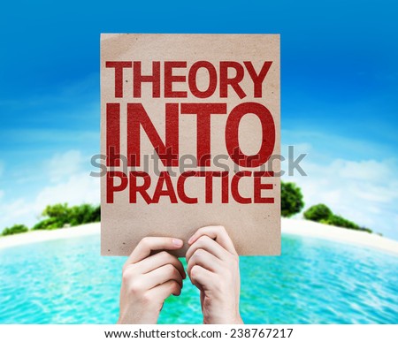 Theory Into Practice card with beach background