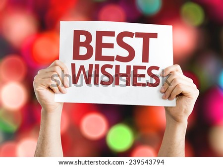 Best Wishes card with colorful background with defocused lights