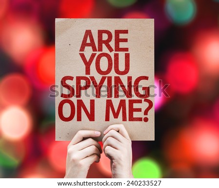 Are You Spying On Me? card with colorful background with defocused lights