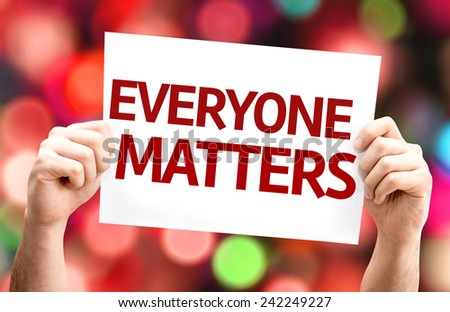 Everyone Matters card with colorful background with defocused lights
