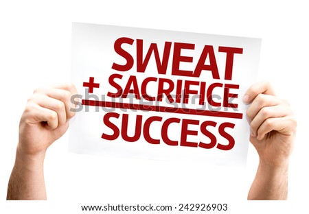 Sweat + Sacrifice = Success card isolated on white background