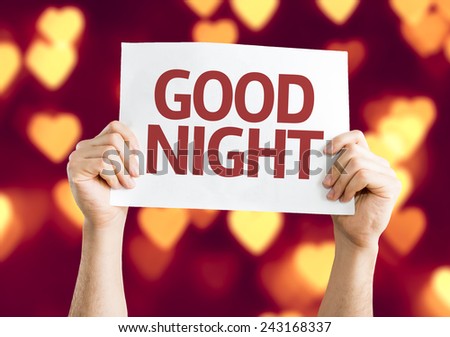 Good Night card with heart bokeh background