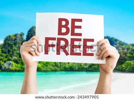 Be Free card with a beach on background