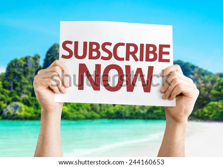 Subscribe Now card with a beach on background