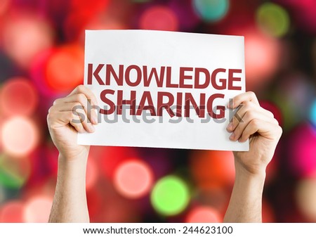 Knowledge Sharing card with colorful background with defocused lights