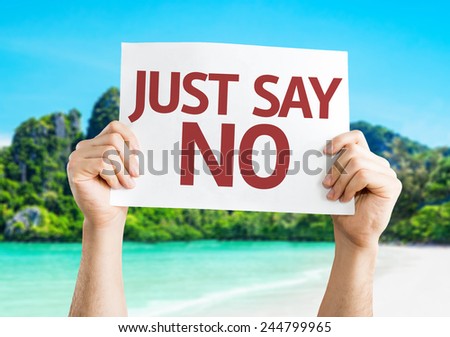 Just Say No card with a beach on background