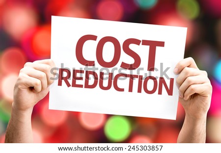 Cost Reduction card with colorful background with defocused lights