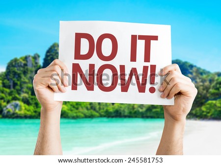 Do it Now! card with a beach on background