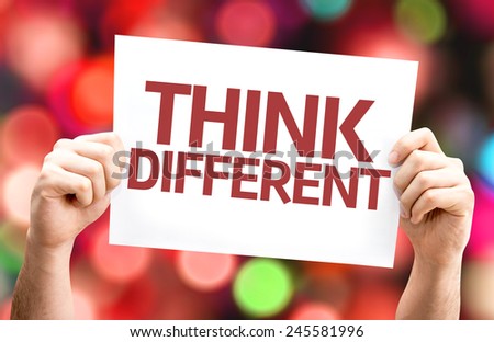 Think Different card with colorful background with defocused lights