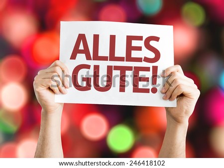 All The Best (in German) card with colorful background with defocused lights