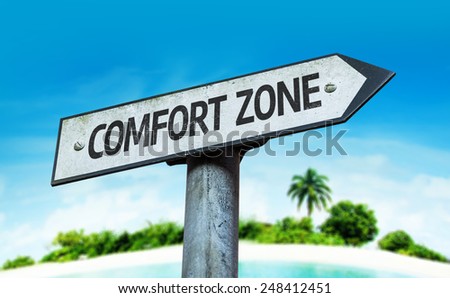 Comfort Zone sign with a beach on background