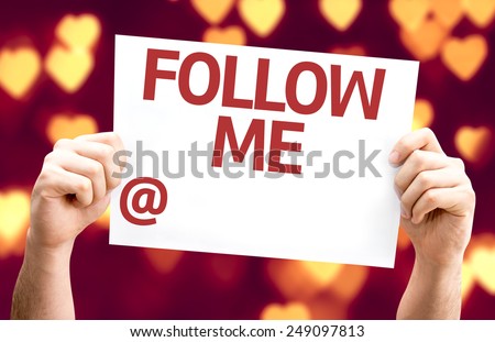 Follow Me with a copy space to put your profile card with heart bokeh background