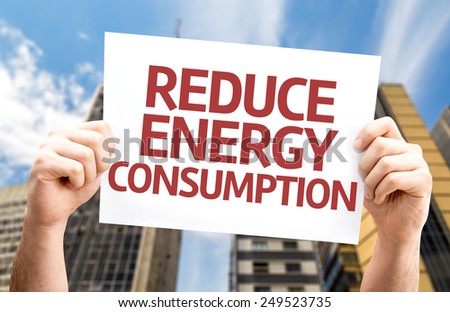 Reduce Energy Consumption card with a urban background