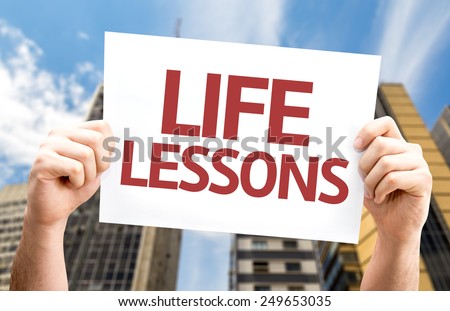 Life Lessons card with a urban background