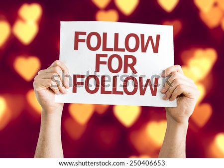 Follow for Follow card with heart bokeh background