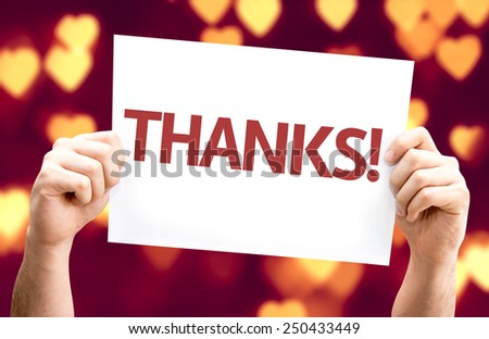 Thanks! card with heart bokeh background