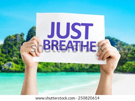 Just Breathe card with beach background