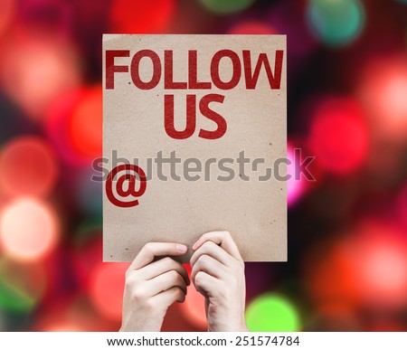 Follow Us and a Copy Space to Put Your Profile card with colorful background with defocused lights