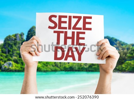 Seize the Day card with beach background