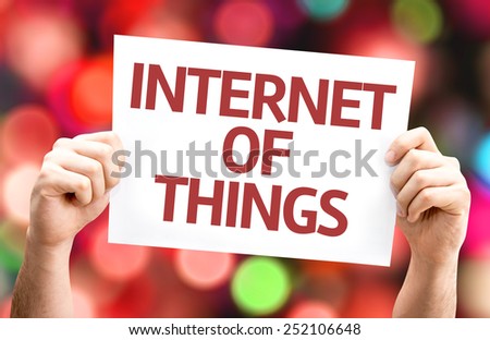 Internet of Things card with colorful background with defocused lights