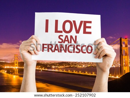 I Love San Francisco card with Golden Gate Bridge background