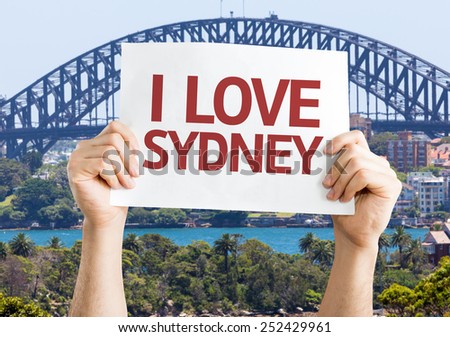 I Love Sydney card with Harbour Bridge background