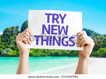 Try New Things card with beach background