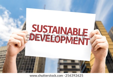 Sustainable Development card with urban background