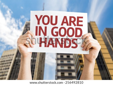 You Are in Good Hands card with urban background