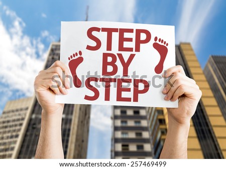 Step By Step card with urban background