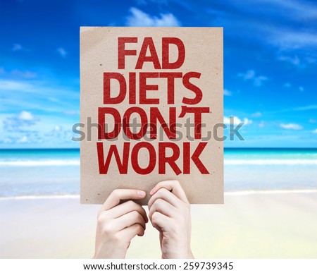 Fad Diets Don\'t Work card with beach background