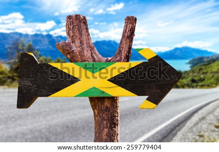 Jamaica Flag sign with road background