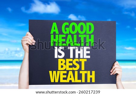 A Good Health is the Best Wealth card with beach background