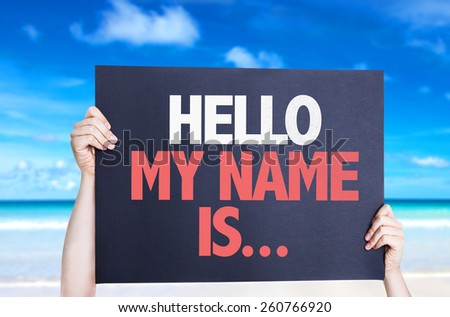 Hello My Name Is... card with beach background